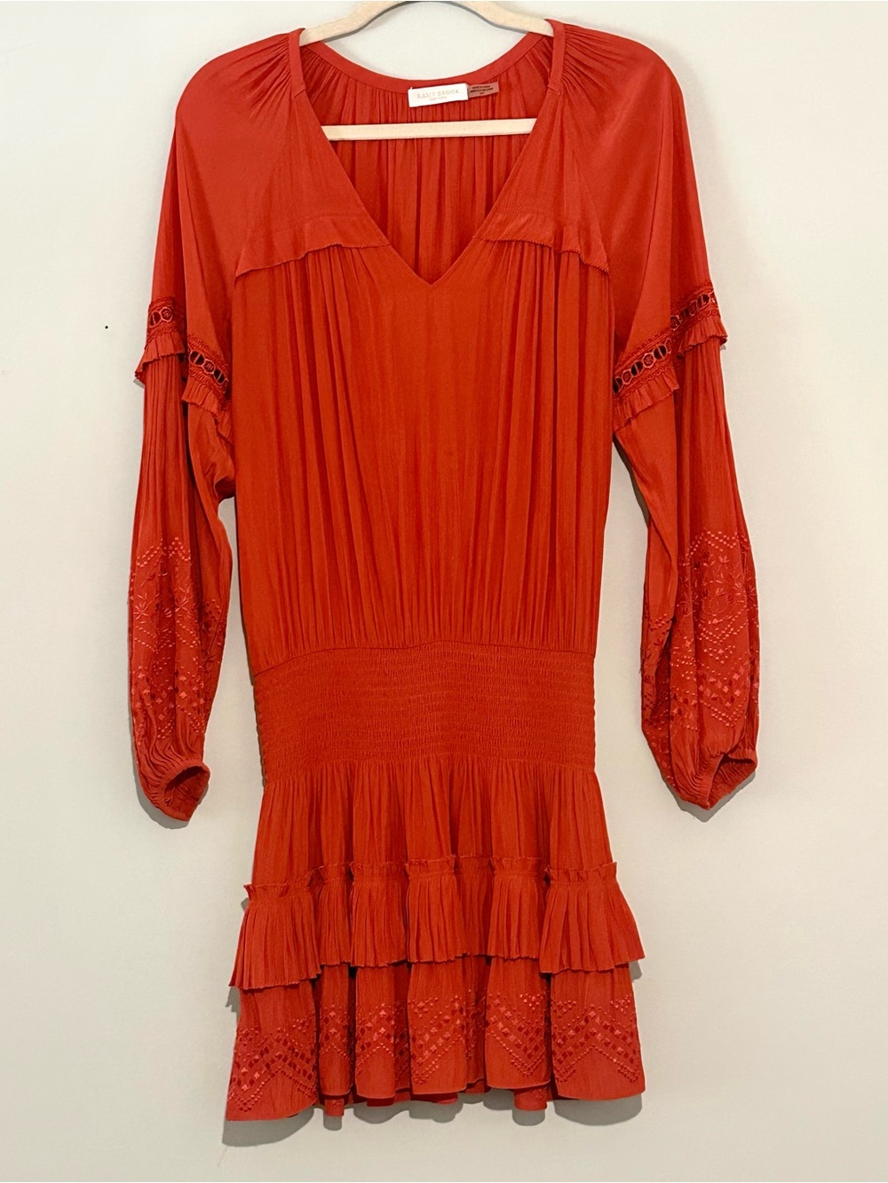 Ramy Brook Coral Pleated Embroidered Mini Dress Size Small